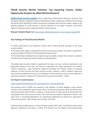 Cloud Security Market Statistics: Top Impacting Factors, Global Opportunity Anal