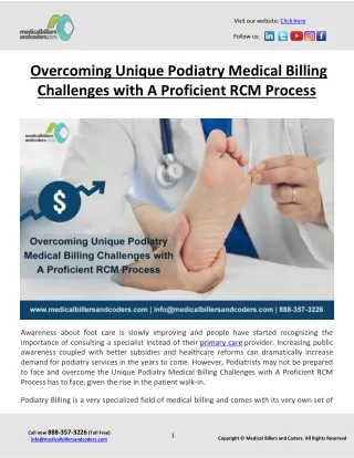 Overcoming Unique Podiatry Medical Billing Challenges with A Proficient RCM Process