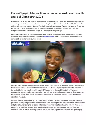 France Olympic Biles confirms return to gymnastics next month ahead of Olympic Paris 2024