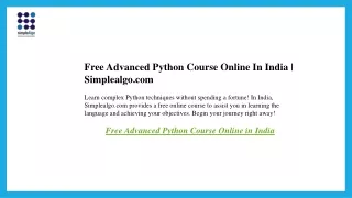 Free Advanced Python Course Online In India  Simplealgo.com