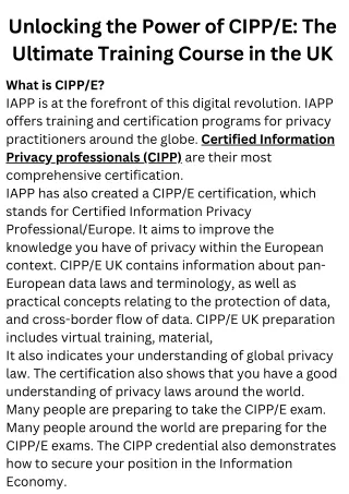 Unlocking the Power of CIPPE The Ultimate Training Course in the UK
