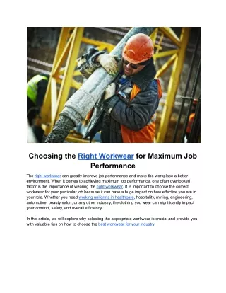 Choosing the Right Workwear for Maximum Job Performance