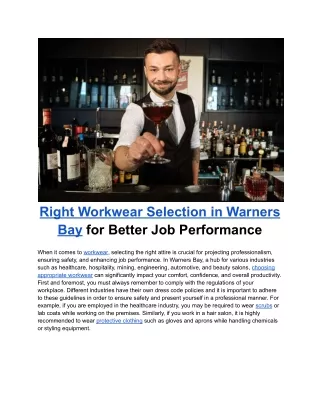Workwear Selection Strategies in Warners Bay for Better Job Performance