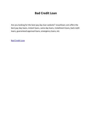 Bad Credit Loan