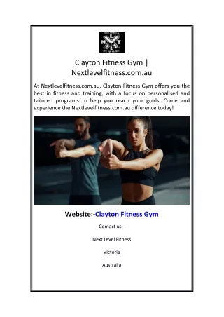 Clayton Fitness Gym Nextlevelfitness.com.au