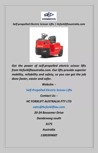 Self-propelled Electric Scissor Lifts  Hcforkliftaustralia