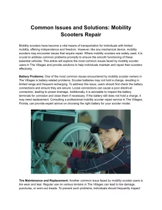 Common Issues and Solutions: Mobility Scooters Repair