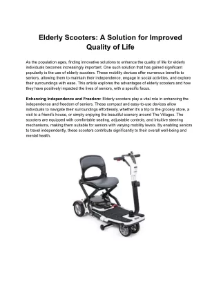 Elderly Scooters: A Solution for Improved Quality of Life