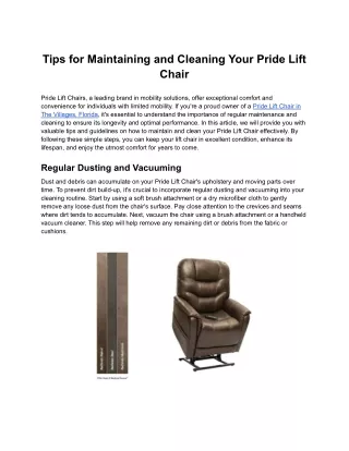 Tips for Maintaining and Cleaning Your Pride Lift Chair