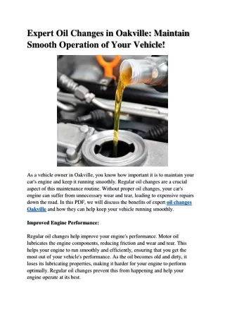 Expert Oil Changes in Oakville - Maintain Smooth Operation of Your Vehicle
