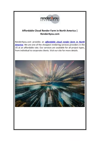 Affordable Cloud Render Farm in North America | Render4you.com