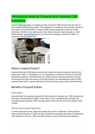 Introducing Imperial Extracts and Imperial CBD Extraction