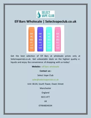 Elf Bars Wholesale  Selectvapeclub.co.uk