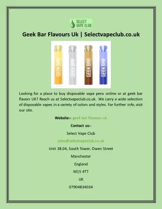 Geek Bar Flavours Uk  Selectvapeclub.co.uk