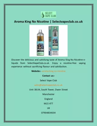 Aroma King No Nicotine  Selectvapeclub.co.uk