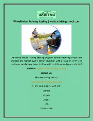 Wheel Driver Training Sterling  Horizondrivingschool.com