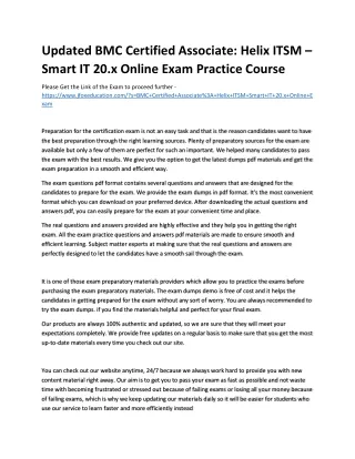 Updated BMC Certified Associate: Helix ITSM – Smart IT 20.x Online Exam Practice