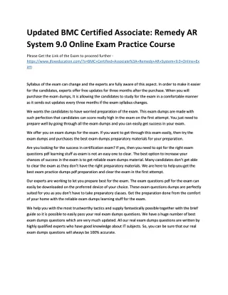 Updated BMC Certified Associate: Remedy AR System 9.0 Online Exam Practice Cours