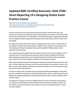 Updated BMC Certified Associate: Helix ITSM - Smart Reporting 19.x Designing Onl