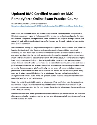 Updated BMC Certified Associate: BMC Remedyforce Online Exam Practice Course