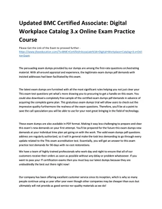 Updated BMC Certified Associate: Digital Workplace Catalog 3.x Online Exam Pract