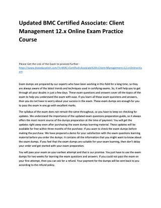 Updated BMC Certified Associate: Client Management 12.x Online Exam Practice Cou