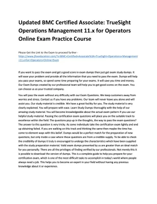 Updated BMC Certified Associate: TrueSight Operations Management 11.x for Operat