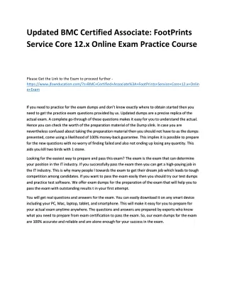 Updated BMC Certified Associate: FootPrints Service Core 12.x Online Exam Practi