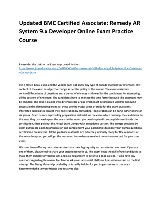 Updated BMC Certified Associate: Remedy AR System 9.x Developer Online Exam Prac