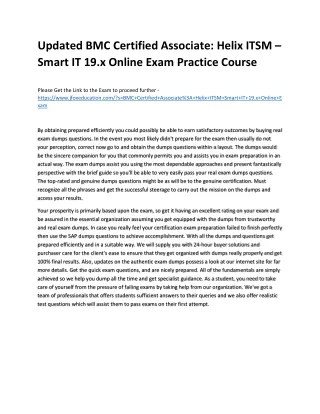 Updated BMC Certified Associate: Helix ITSM – Smart IT 19.x Online Exam Practice