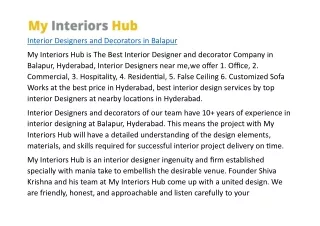 Interior Designers and Decorators in Balapur