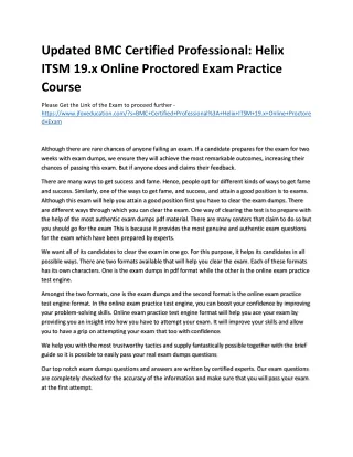 Updated BMC Certified Professional: Helix ITSM 19.x Online Proctored Exam Practi