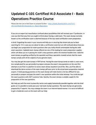 Updated C-101 Certified I4.0 Associate I - Basic Operations Practice Course