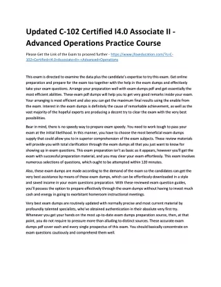 Updated C-102 Certified I4.0 Associate II - Advanced Operations Practice Course