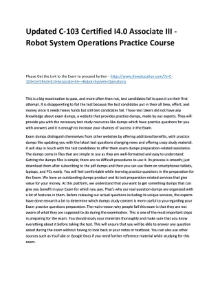 Updated C-103 Certified I4.0 Associate III - Robot System Operations Practice Co