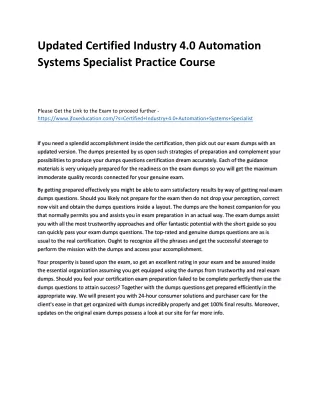 Updated Certified Industry 4.0 Automation Systems Specialist Practice Course