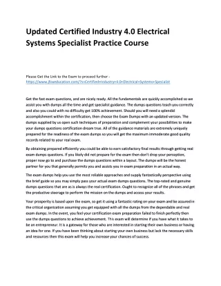 Updated Certified Industry 4.0 Electrical Systems Specialist Practice Course