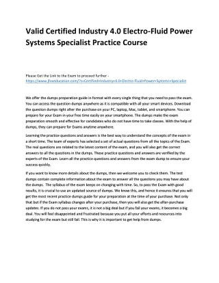 Valid Certified Industry 4.0 Electro-Fluid Power Systems Specialist Practice Cou