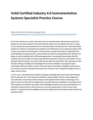 Valid Certified Industry 4.0 Instrumentation Systems Specialist Practice Course