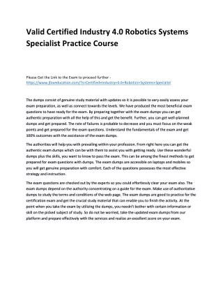 Valid Certified Industry 4.0 Robotics Systems Specialist Practice Course