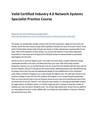 Valid Certified Industry 4.0 Network Systems Specialist Practice Course