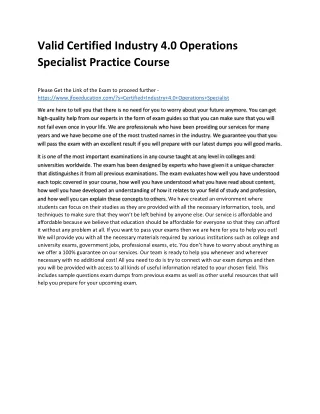 Valid Certified Industry 4.0 Operations Specialist Practice Course