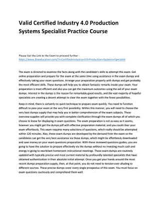 Valid Certified Industry 4.0 Production Systems Specialist Practice Course