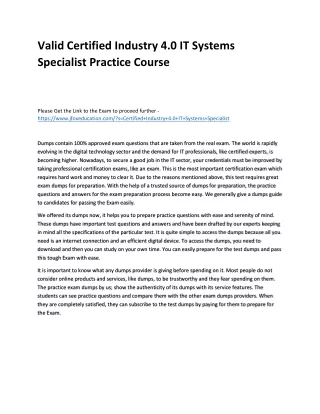 Valid Certified Industry 4.0 IT Systems Specialist Practice Course