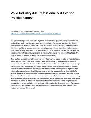 Valid Industry 4.0 Professional certification Practice Course