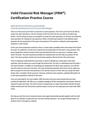 Valid Financial Risk Manager (FRM®) Certification Practice Course