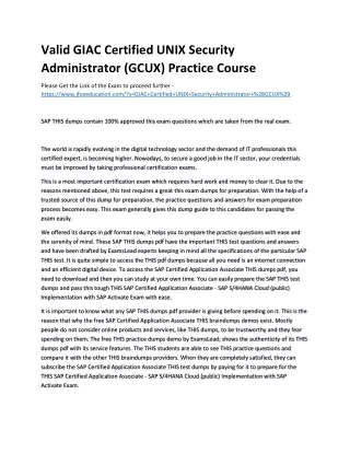 Valid GIAC Certified UNIX Security Administrator (GCUX) Practice Course