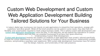 Custom Web Development and Custom Web Application Development Building Tailored Solutions for Your Business