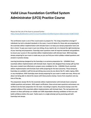 Valid Linux Foundation Certified System Administrator (LFCS) Practice Course