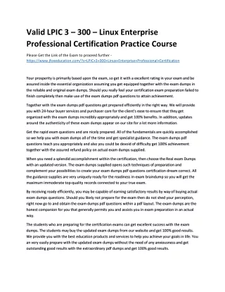 Valid LPIC 3 – 300 – Linux Enterprise Professional Certification Practice Course